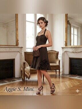 Aggie Pleated Halter Mini Dress in Black - Size S